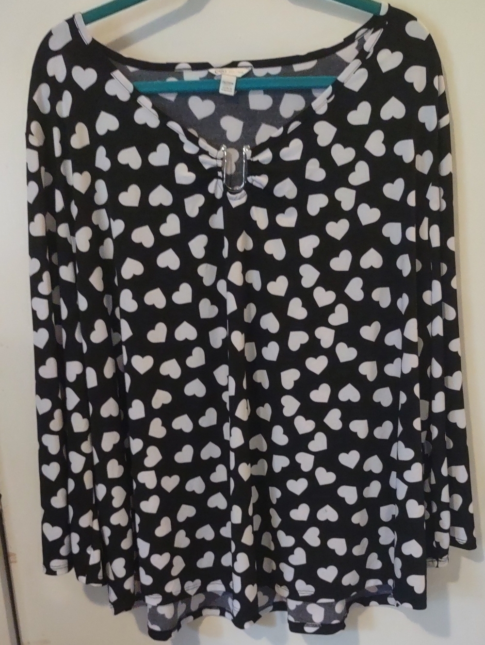 Cato Black Long Sleeve Blouse With White Hearts